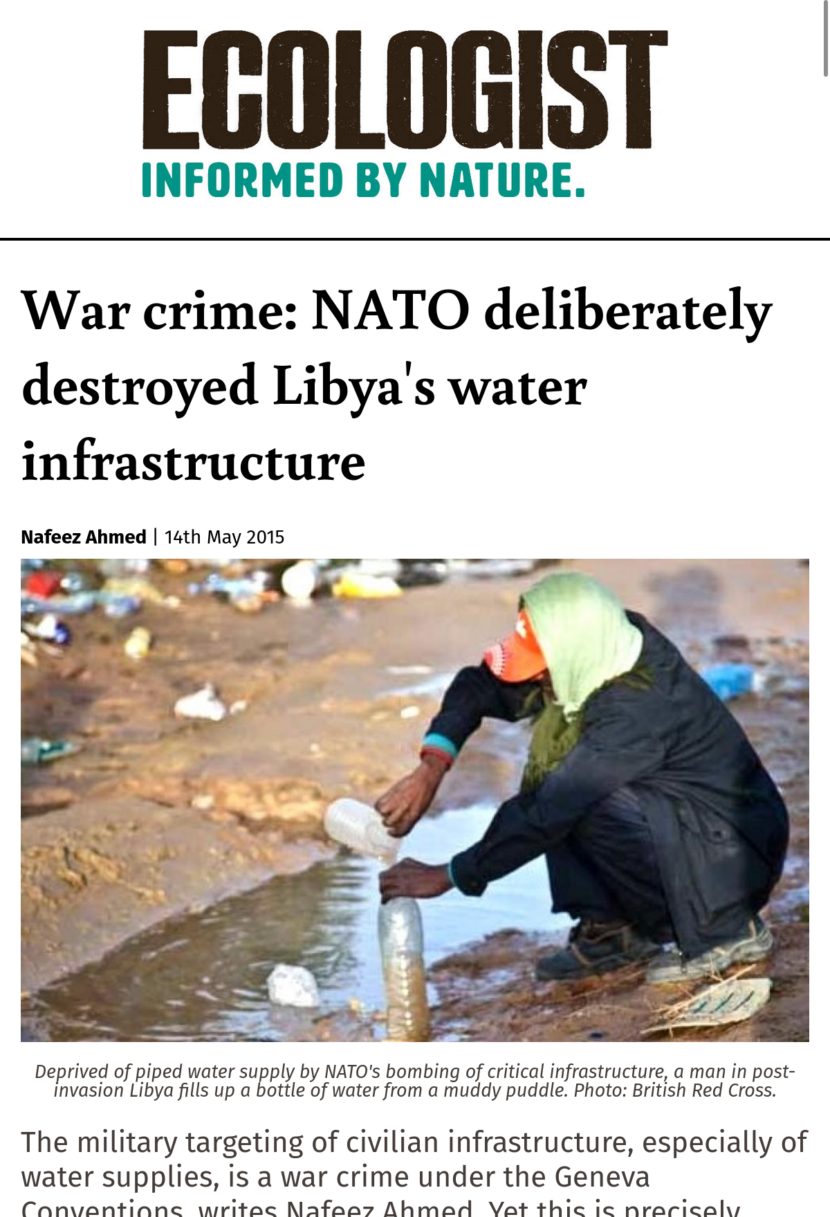 NATO deliberately destroyed Libya's Water Infrastructure